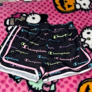 Champion Black Shorts with Multicolor Logo